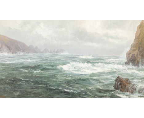 R FallsGilt framed oil on canvas, signed'Seascape'50cm x 90cm