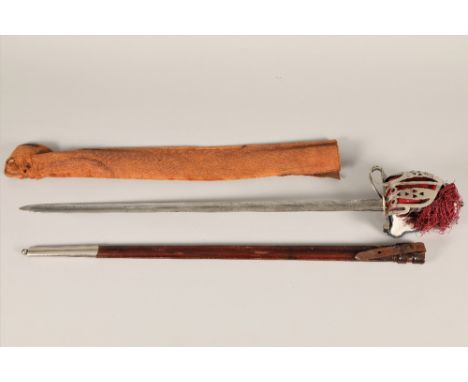 George V Seaforth Highlanders officers basket hilt sword, by Henry Wilkinson, London, leather bound scabbard and leather cove