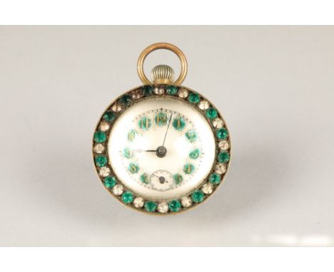 Vintage glassdesk ball clock, white enamel dial with green enamel number markers, with subsidiary dial, bezel decorated with 