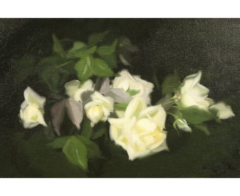 James Stuart Park (Scottish 1862-1933) Gilt framed oil on canvas, signed 'White Roses' 36cm x 61cmCONDITION REPORT:Frame appe
