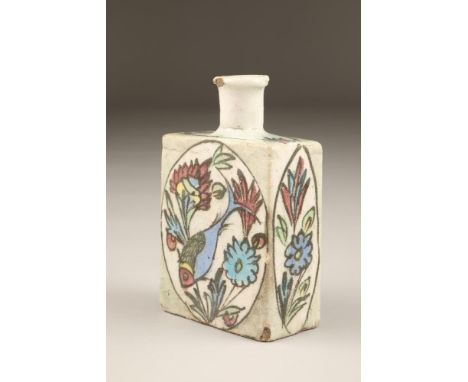 English delft style pottery vase, 16.5cm high.Condition Report:Chips around rim, base and edges, craquelling to glaze.