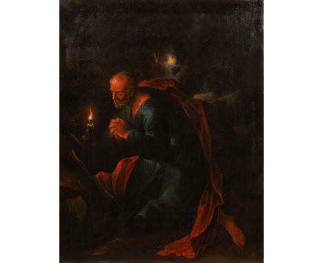 Gottfried Schalcken (Made 1643 - Den Haag 1706), Nachfolger des 18. Jhs. Die Reue des Petrus. Öl/Lw. 82 x 64 cm. Rest. Doubl.