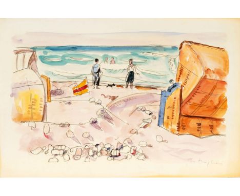 Ivo Hauptmann (Erkner 1886 - Hamburg 1973). Hiddensee - Strandkörbe. Aquarell und Bleistift. 33 x 50. Ungerahmt. R. u. mit Bl