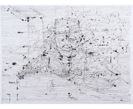 Karl Kluth (Halle/Saale 1898 - Hamburg 1972). Portrait nach Rembrandt. 1962. Federzeichnung. 50,5 x 65 cm. Unter Glas gerahmt