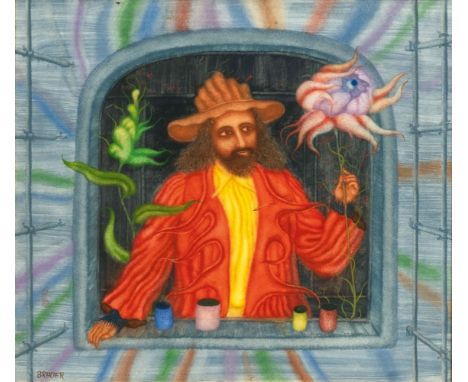 Arik Brauer (Wien 1929 - Wien 2021). Willkommen im Brauer-Haus. Um 1992. Gouache. 35,5 x 40,5 cm. L. u. sign. Brauer, unter P