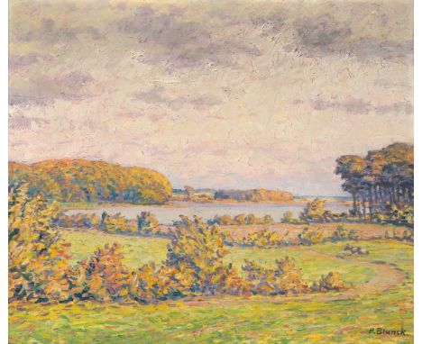 Heinrich Blunck-Heikendorf (Kiel 1891 - Kiel 1963). Am Kasseteich. Öl/Lw. 60,5 x 70 cm. R. u. sign. H. Blunck, auf dem Keilra