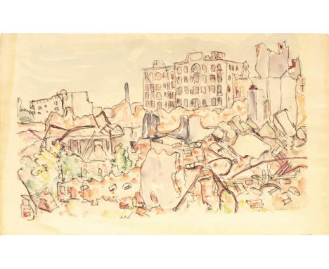 Ivo Hauptmann (Erkner 1886 - Hamburg 1973). Hamburg - Trümmer. 1945. Aquarell und Kohle. 30,5 x 49,5. Ungerahmt. R. u. mit Bl