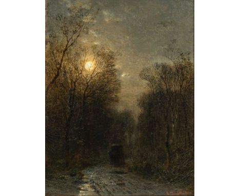 Louis Douzette (Tribsees 1834 - Barth 1924). Heimkehr im Mondlicht. 1878. Öl/Lw. 53 x 39 cm. R. u. sign. und dat. Louis Douze
