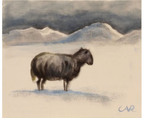 Anita Rée (Hamburg 1885 - Kampen 1933). Verirrtes Schaf in verschneiten Dünen. 1932/33. Aquarell. 25 x 29,5 cm. Ungerahmt. R.