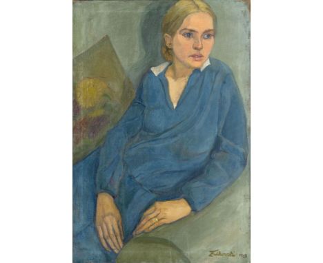 Reinhold Zulkowski (Bromberg 1899 - Hamburg 1966). Junge Frau in Blau. 1928. Öl/Lw. 80,5 x 55,5 cm. R. u. sign. und dat. Zulk