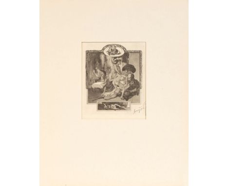 Franz von Bayros (Zagreb 1866 - Wien 1924). Sittenbilder aus galanter Zeit. Eine Bleistiftzeichnung und zehn Lichtdrucke. Zei