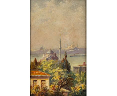 Halid Naci (Istanbul 1875 - Istanbul 1927). Am Bosporus. Öl/Karton. 29 x 17 cm. R. u. sign. Min. rest. - Türkischer Maler. Da