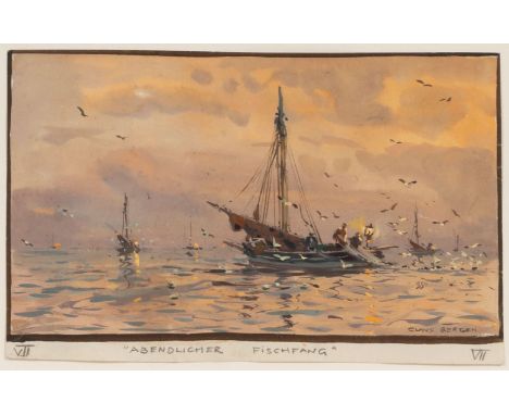 Claus Bergen (Stuttgart 1885 - Lenggries 1964). Abendlicher Fischfang. Gouache. 11,5 x 18,5 cm. R. u. sign. Claus Bergen, u. 