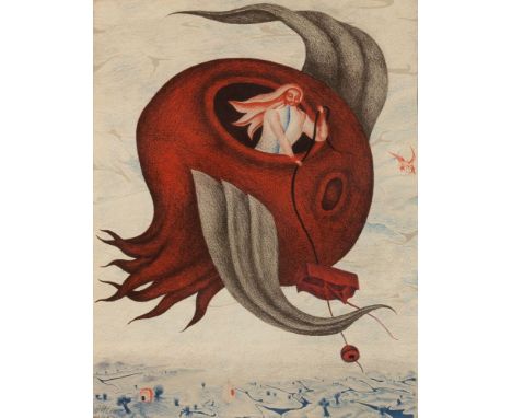 Arik Brauer (Wien 1929 - Wien 2021). Mondkapsel. Farblithographie. 53,5 x 42 cm. L. u. mit Bleistift sign. Brauer und num. 10