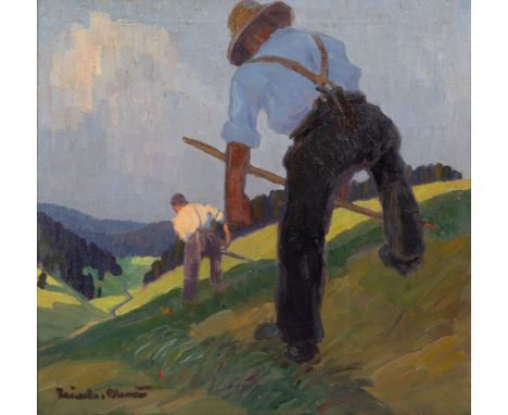 Karl Reinecke-Altenau (Altenau 1885 - 1943). Heuernte. Öl/Lw. 64,5 x 67 cm. L. u. sign. Reinecke-Altenau.   - Deutscher Lands