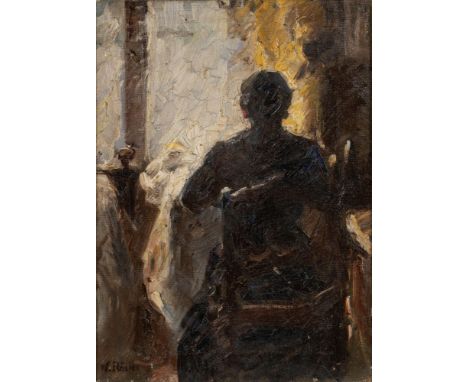 Waldemar Rösler (Striesen/Dresden 1882 - Arys/Ostpreußen 1916). Am Fenster. Öl/Lw. 54,5 x 40 cm. L. u. sign. W. Rösler.   - D