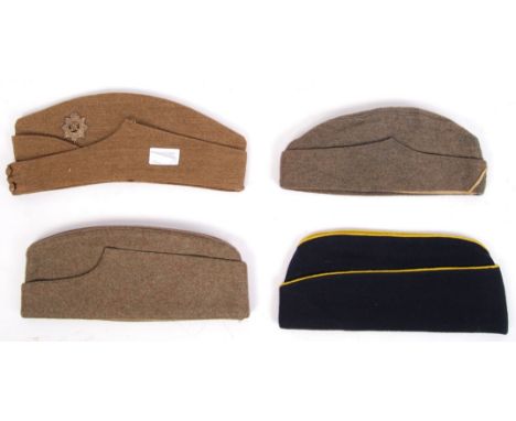 A group of 4x original WWII Second World War British soldiers uniform caps, one of which with Army Service Corps badge to sid