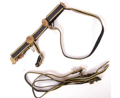 A replica American Civil War c1800's pattern Confederate Army uniform sabre belt. Leather, with brass lion's head buckles and