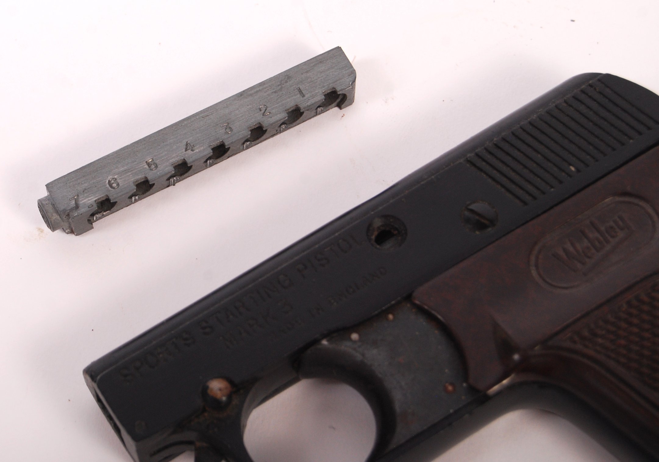 A vintage ley .22 calibre starting pistol. Stamped to barrel ' Sports Starting Pistol Mark 3