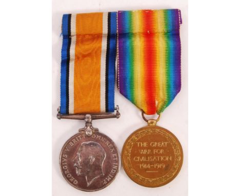 A WWI First World War medal pair awarded to a M2 - 178466 Private EG Thorne of the Army Service Corp. Victory medal and War m