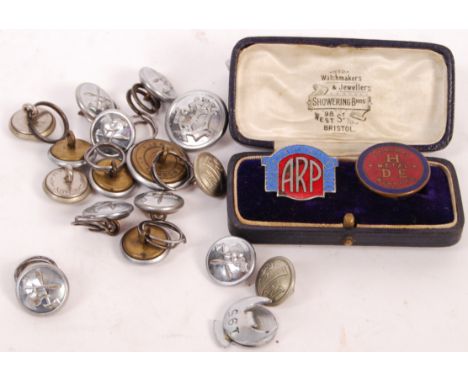 A collection of WWII Second World War related buttons and badges, to include; a rare Bristol issued WD &amp; HO Wills ' ARP '