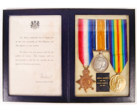 A WWI First World War medal group trio awarded to a 1651 Private Harold Manuell of the Oxford and Bucks Light Infantry. Neatl