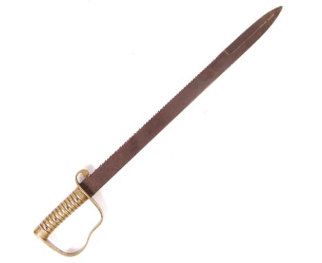 An antique 19th century 1856 pattern British Pioneer's saw-back sword. Ricasso stamped for Wilkinson of London. Brass handle,
