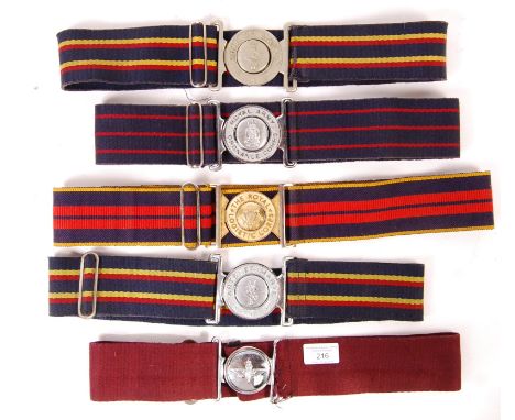 A collection of 5x 20th century British military uniform stable belts to include; Hobsons belt with J.R.Gaunt REME Royal Elec