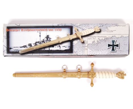 A replica WWII Second World War German Nazi Third Reich Kriegsmarine dress dagger. Presented within its original box. Denazif