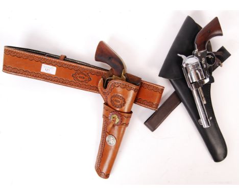 A set of 20th century Western / Wild West cowboy reenactment items to include; A B.J. Redman Maker Bristol England Leather to