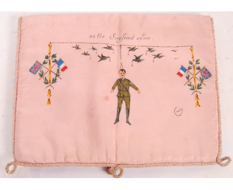 An original WWII Second World War era hand painted / decorated silk pillowcase / wall hanging. Neatly painted depicting Adolf