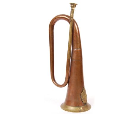 A 20th century (likely mid-century) Argyll &amp; Sutherland Highlanders badged military bugle. Copper and brass construction,