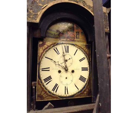 VICTORIAN MAHOGANY LONGCASE CLOCK maker James Porter of Glasgow, the 13-inch arched enamel dial with coach house scene and Ro