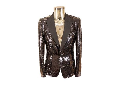 Circa 2009 Dolce &amp; Gabbana Black/Silver Sequin Evening Jacket with single-button fastening, grosgrain style lapels, two f
