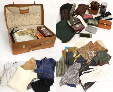Assorted Gents 20th Century Costume and Accessories, comprising McGregor blue wool check dressing gown and belt tie, three wa