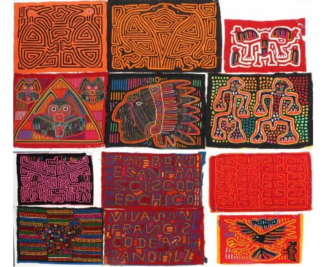 Collection of 20th Century Molas from San Blas Islands, Panama comprising twelve reverse appliqué and embroidered cotton deco