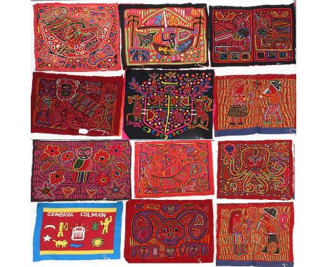 Collection of 20th Century Molas from San Blas Islands, Panama comprising twelve reverse appliqué and embroidered cotton deco