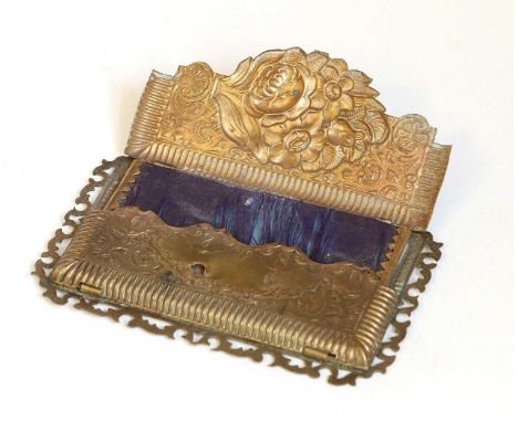W Avery &amp; Son Patent Nosegay Gilt Metal Needle Case, of envelope shape with embossed hinged front, with a pierced border,