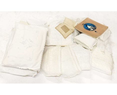  Decorative White Linen Cushions and Cases, comprising five linen cushions of various sizes incorporating embroidery and draw