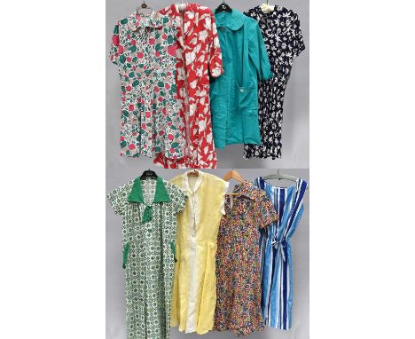 Assorted Circa 1950s and Later Printed Cotton Dresses, comprising a Dorothy Jane Frocks green and cream printed capped sleeve