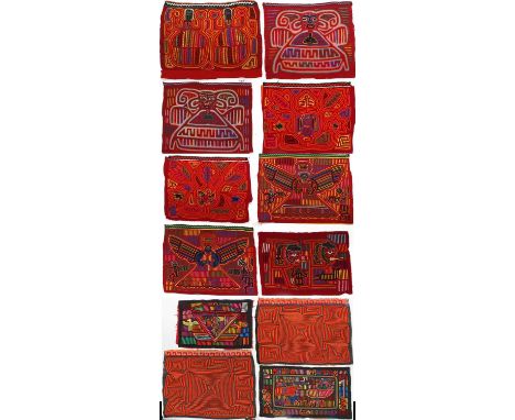 Collection of 20th Century Molas from San Blas Islands, Panama comprising twelve reverse appliqué and embroidered cotton deco