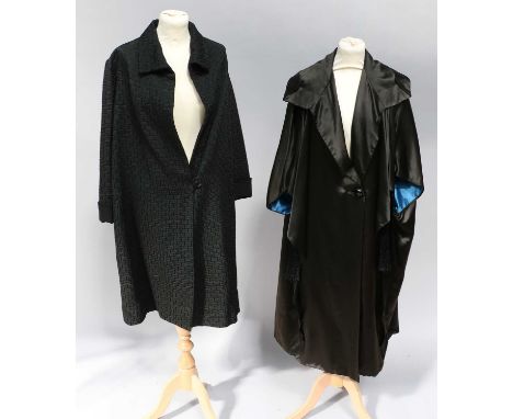 Black ‘Open Weave’ Textured Coat with collar, long sleeved with black grosgrain fold back mounts, single button fastening to 