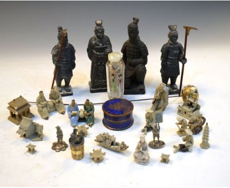 Chinese 'inside painted' snuff bottle, Japanese satsuma hatpin and a small quantity of 20th Century Oriental ceramic and othe