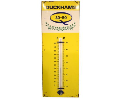 Advertising Interest - Duckhams Q20-50 enamel on tinplate sign with large thermometer, by Burnham of London, 33cm x 91cm   Co