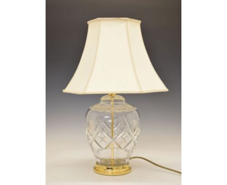 Modern brass and cut glass table lamp with shade   Condition: 