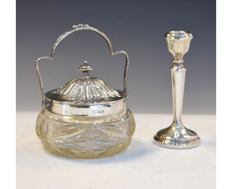 Victorian cut glass lidded sucriere having a silver cover, collar and swing handle, Sheffield 1898, together with an Elizabet