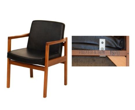 Modern Design - Teak-framed office armchair from a German army mess room, stamped beneath Foster &amp; Son 1970, with padded 