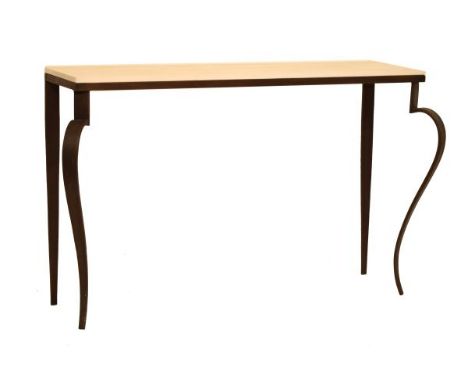 Bronzed metal console table with rectangular top, 142cm wide   Condition: 