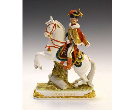 Continental porcelain equestrian figure - Le Prince Eugene, bears marks of the Sitzendorf factory   Condition: 