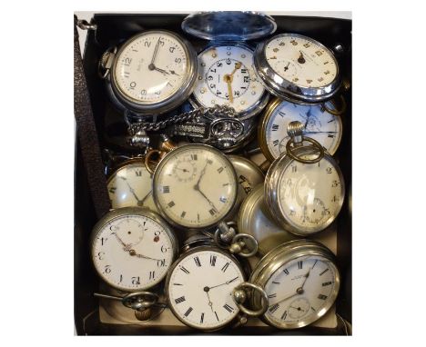 Group of assorted pocket watches to include; two silver examples, gold-plated 'Star' and a similar 'Russell' model, case of E